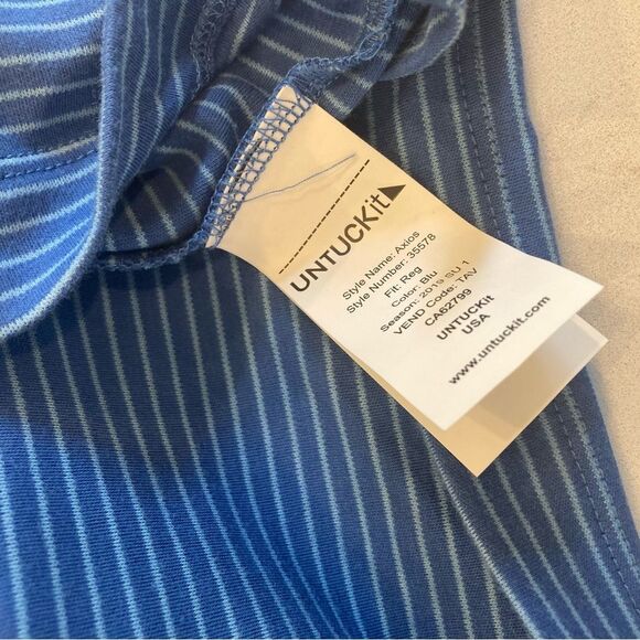 Untuckit Axios Blue Striped Short Sleeve Polo Golf Preppy Shirt Med - Picture 4 of 8